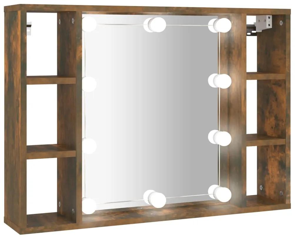 vidaXL Spiegelkast met LED-verlichting 76x15x55 cm gerookt eikenkleur