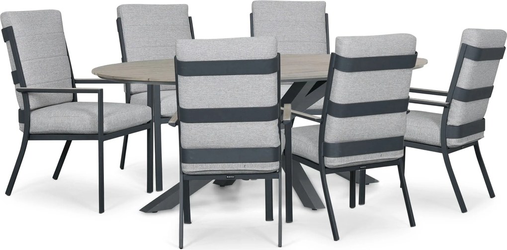 Tuinset 6 personen 220 cm Aluminium Grijs Lifestyle Garden Furniture Lecce/Matara