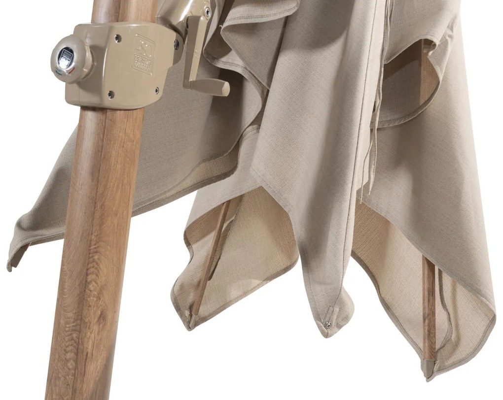 4 Seasons Outdoor Siesta PREMIUM 300 x 300 cm parasol zand, wood look frame Parasol   beige weerbestendig