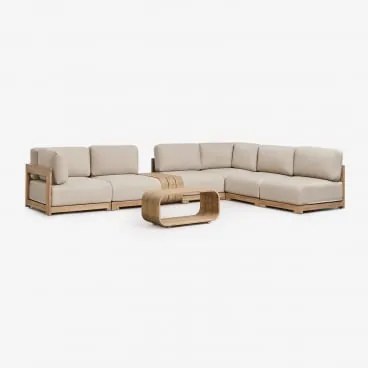 Brivori 6-delige Hoekmodulaire Loungeset Met Bijzettafel En Salontafel Van Acaciahout Lichte Acaciekleur - Sklum