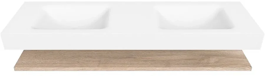 Zaro Alan badmeubel 160cm met planchet washed oak en vrijhangende wastafel cloud dubbel zonder kraangat talc