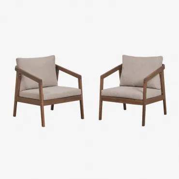 Set Van 2 Tuinstoelen Van Acaciahout Kaela Donker Acaciabruin & Hazelnootbruin Doek - Sklum