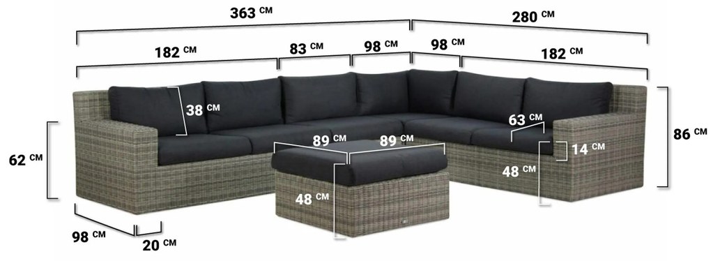 Hoek loungeset 6 personen Wicker Grijs Garden Collections Amico