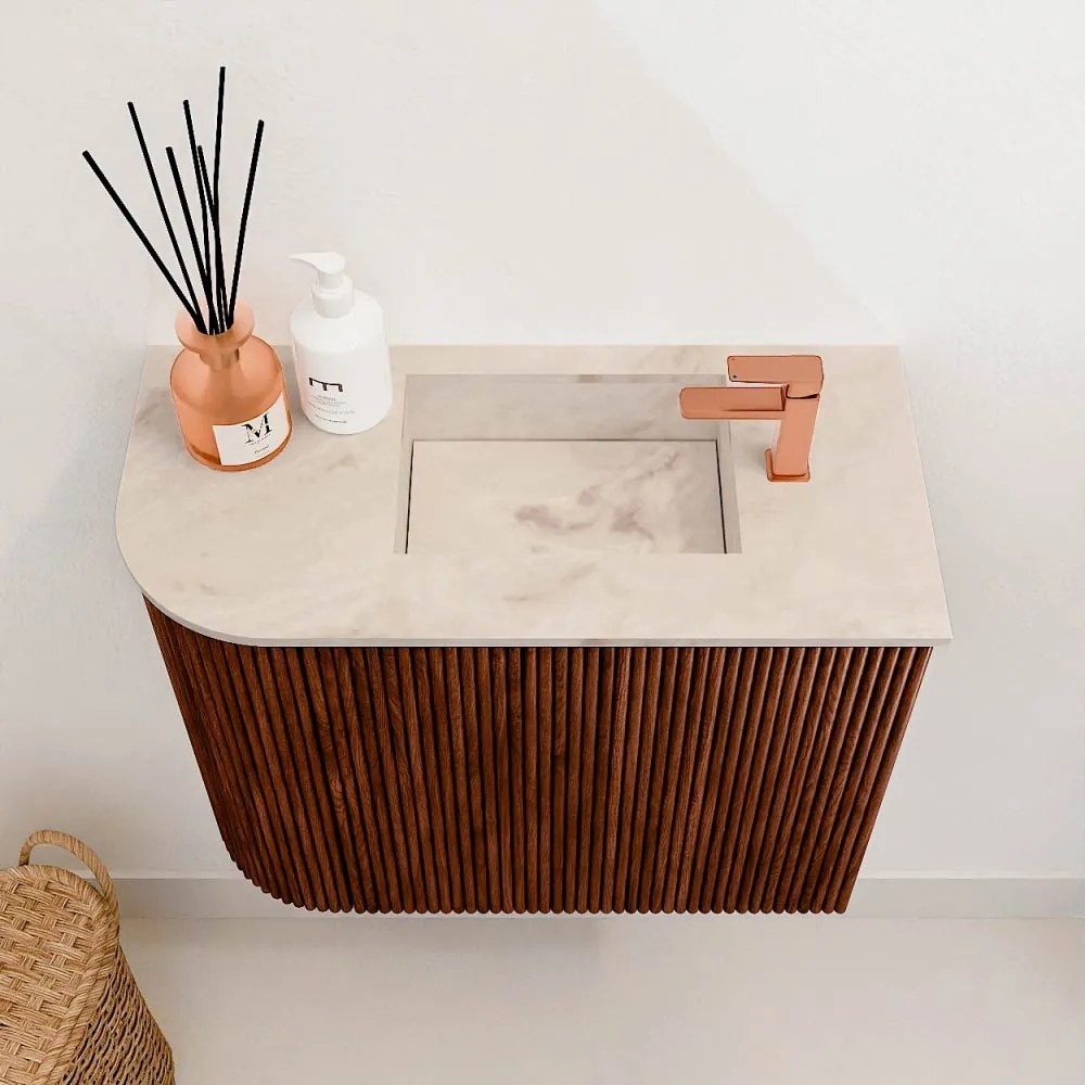 Mondiaz Joya DLux 50cm toiletmeubel ronding links ruby met wastafel faye rechts 1 kraangat frappe
