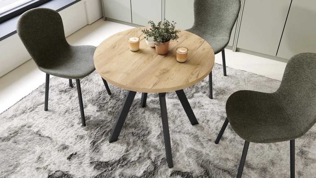 ALMO 80 Eiken Craft Goud / zwarte poten – ronde tafel met Y-poten, loft/industrieel voor keuken, woonkamer en eetkamer
