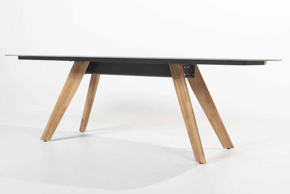 4 Seasons Outdoor Montana teak tafel met keramisch terrazzo blad 240 X 103 cm SALE  Tuintafel    antraciet weerbestendig