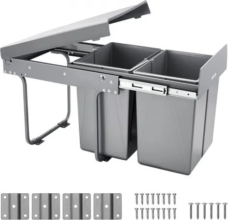 VEVOR Uittrekbare Prullenbak voor Keukenkastjes (20 L x 2) Dubbele Prullenbak onder de gootsteen, afvalbak voor onderbouw, met stevig volledig uittrekbaar schuifsysteem van metaal en handgreep