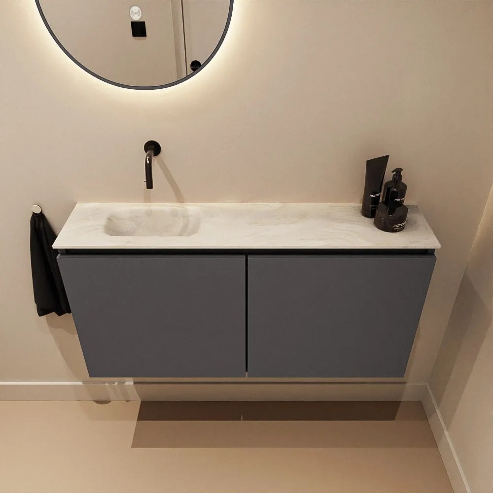 Mondiaz Ture DLux toiletmeubel 100cm dark grey met wastafel ostra links zonder kraangat