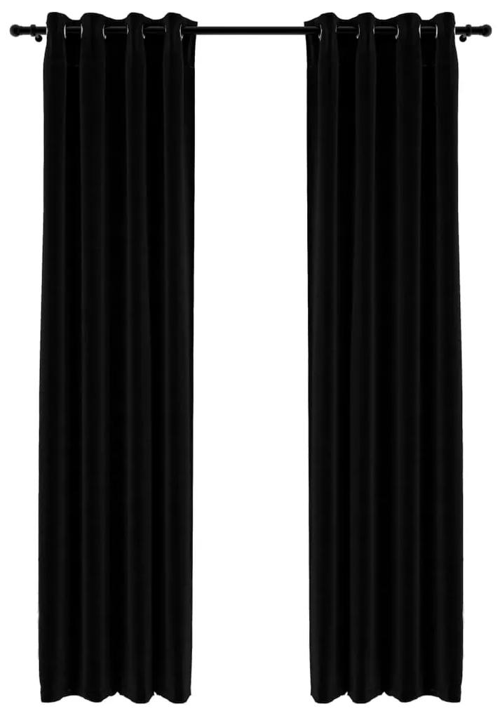 vidaXL Gordijnen linnen-look verduisterend ogen 2 st 140x225 cm zwart