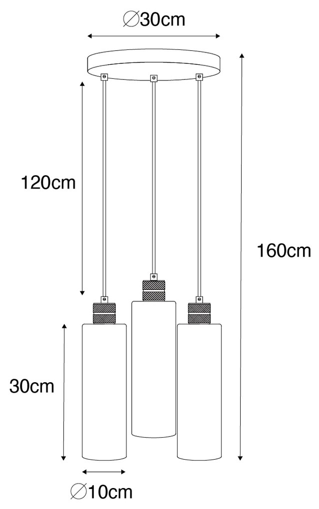 Moderne hanglamp zwart met smoke glas 3-lichts - Stavelot