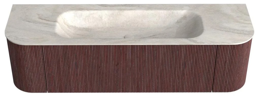 Mondiaz Kurve-dlux 160cm badmeubel ronding links/rechts ruby met 1 lade en 2 deuren en wastafel big medium midden zonder kraangat ostra