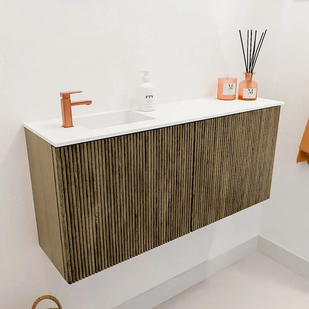 Mondiaz Joya 90cm toiletmeubel dusk met wastafel faye links 1 kraangat talc