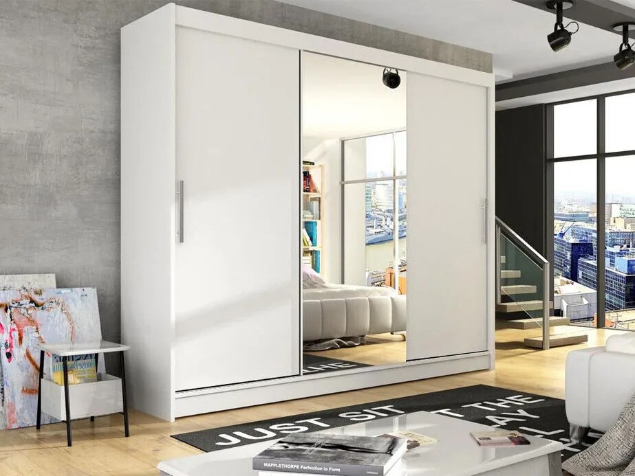 Kledingkast Closico Ordo I, Wit, 215x250x58cm, 204 kg, Kledingkast deuren: Schuivend, Aantal planken: 9, Aantal planken: 9