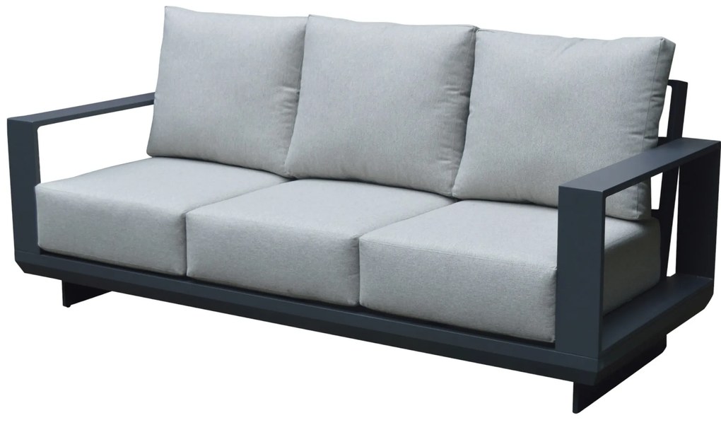 Avellino 3-zitsbank aluminium antraciet soft grey kussens