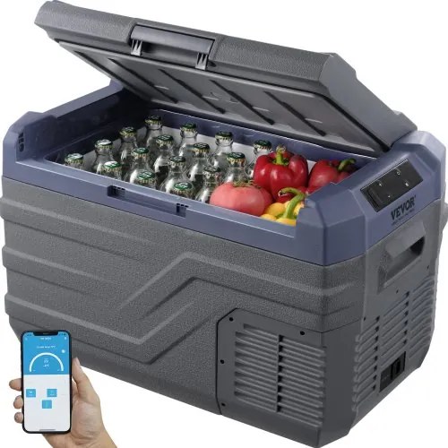 VEVOR Autokoelkast, 12-volt autokoelkast, draagbare 30-liter vriezer met één temperatuurzone en ingebouwde verlichting, -20°C tot 20°C, 12/24V DC en 100-240V AC compressor koeler voor buiten, kamperen en camperen