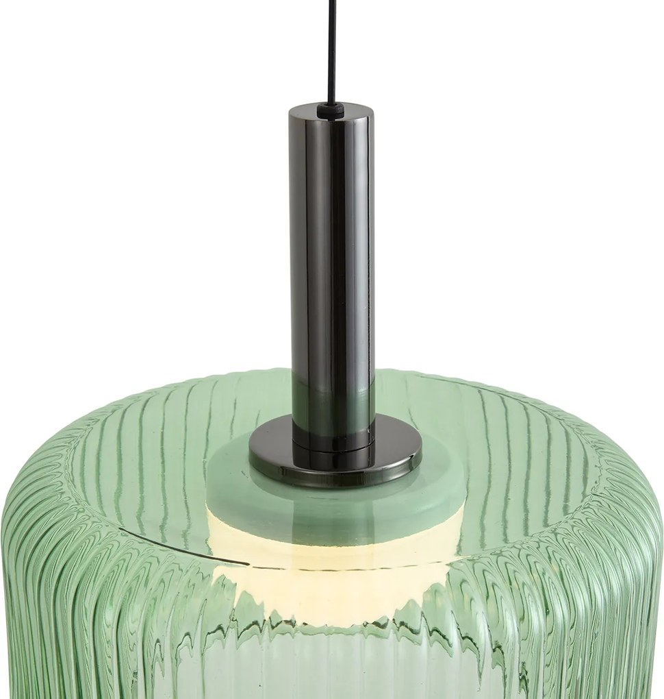 Design hanglamp gunmetal met groen glas incl. LED 3-staps dimbaar 3-lichts easylift - Fiera