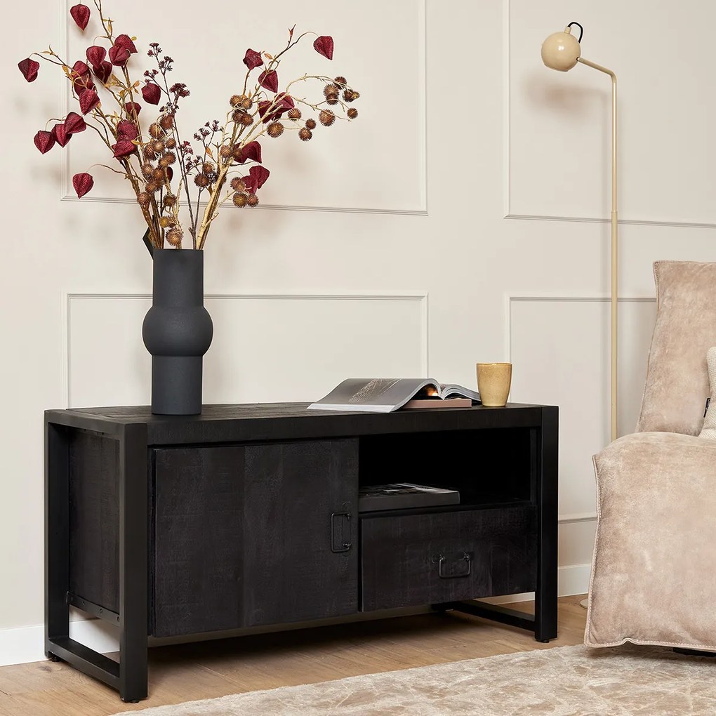 Starfurn Boaz Black Tv-meubel Zwart Mangohout 110 Cm - 110x45x55cm.