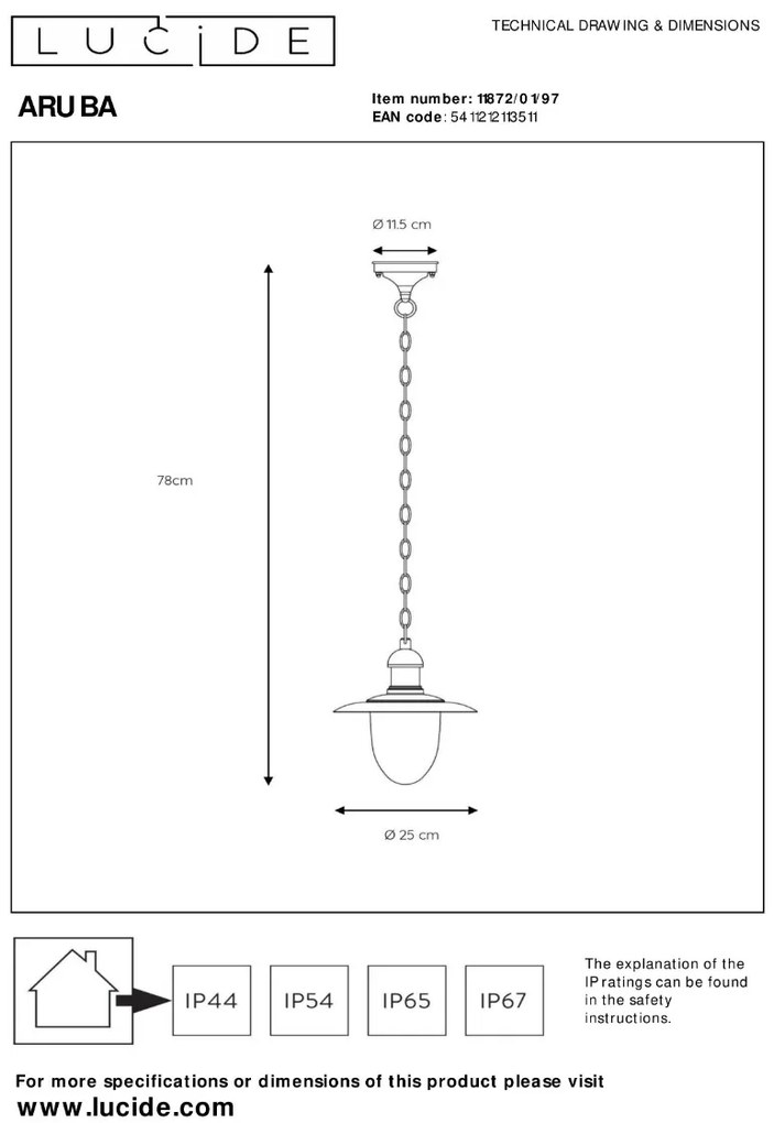 Lucide Aruba hanglamp 60W 80x25cm roest bruin