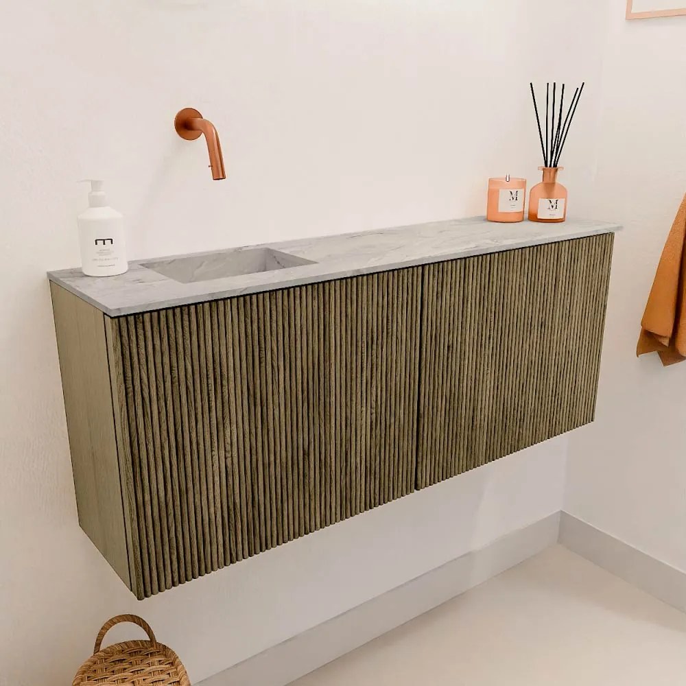 Mondiaz Joya DLux 100cm toiletmeubel dusk met wastafel faye links zonder kraangat glace