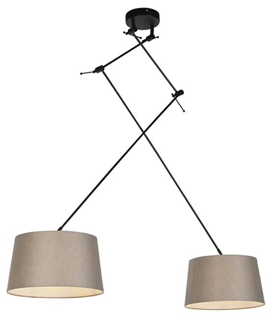 Eettafel / Eetkamer Hanglamp zwart met linnen kappen taupe 35 cm 2-lichts - Blitz Landelijk / Rustiek E27 cilinder / rond rond Binnenverlichting Lamp