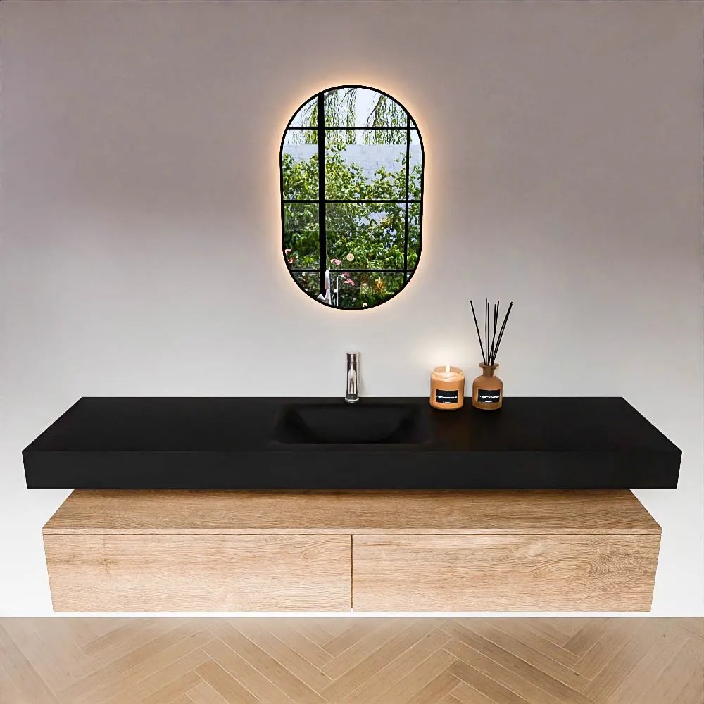 Zaro Alan badmeubel 190cm washed oak 2 lades met vrijhangende wastafel cloud midden 1 kraangat urban