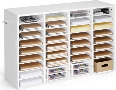 VEVOR Brievenbak met 36 vakken en uitneembare planken, houten documentenbak, dossierhouder voor kantoor, thuis of in de klas, opbergbak voor dossiers, documenten en papier, wit