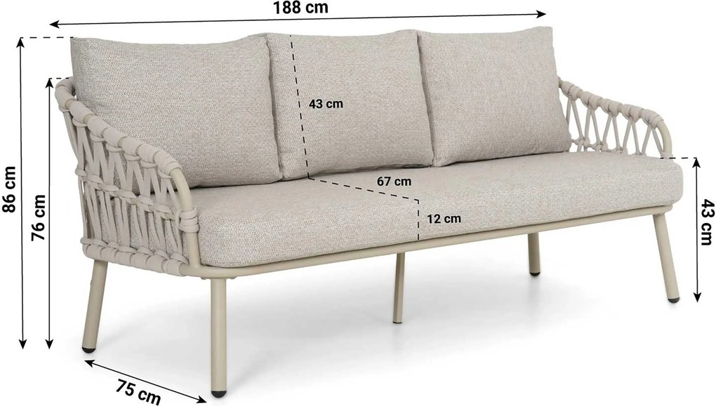 Stoel en Bank Loungeset 5 personen Rope Zand/Beige Coco Oliva