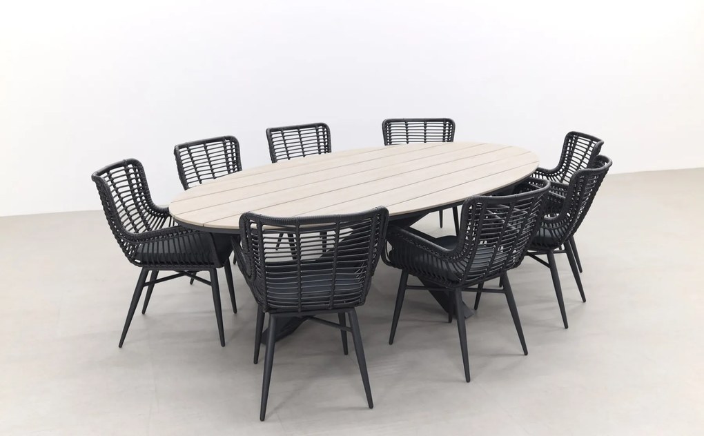 Jasmine Black/GI Edison 8-persoons dining tuinset 280x140 cm.