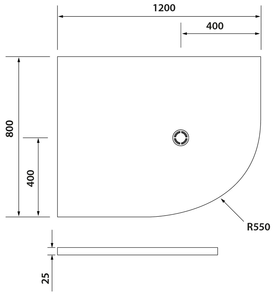 Polysan Flexia kwartronde douchebak 120x80cm wit links