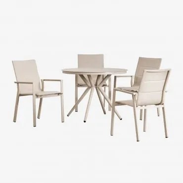 Ronde Tafelset (ø100 Cm) Valerie En 4 Stapelbare Tuinstoelen In Karena Aluminium Tapioca Beige - Sklum