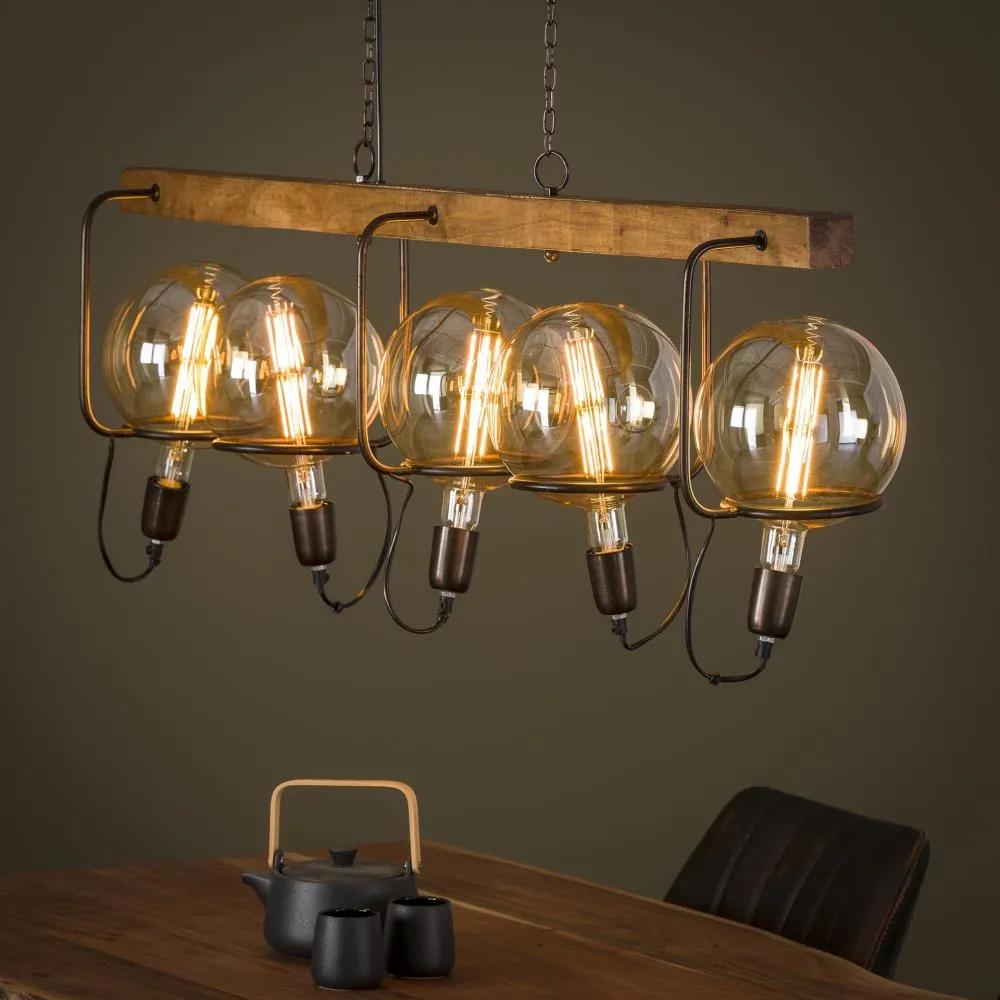 Hanglamp 5L Saturn Wood  - Glas - Giga Meubel - Industrieel & robuust