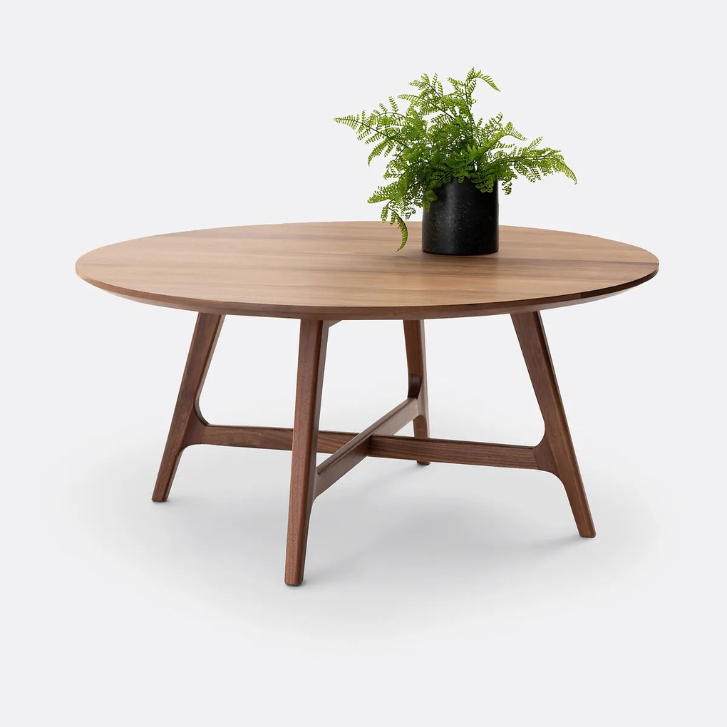 Grote ronde salontafel, notenhout en fineer, Larsen