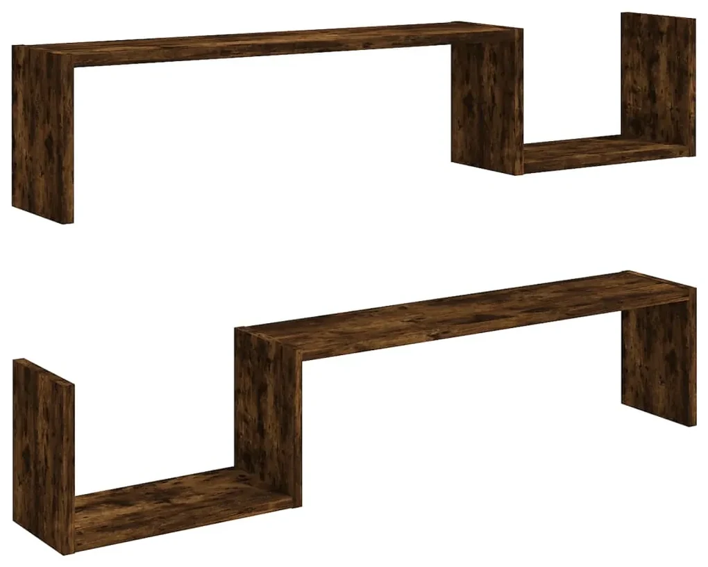 vidaXL Wandschappen 2 st 100x15x20 cm bewerkt hout gerookt eikenkleur