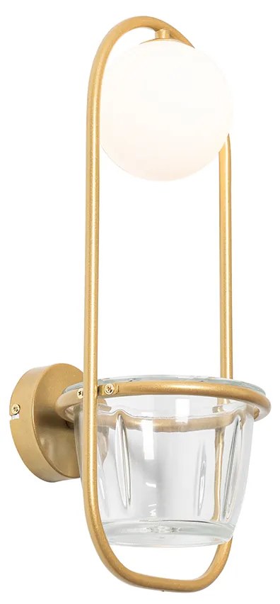 Art deco wandlamp goud met wit glas - Isabella