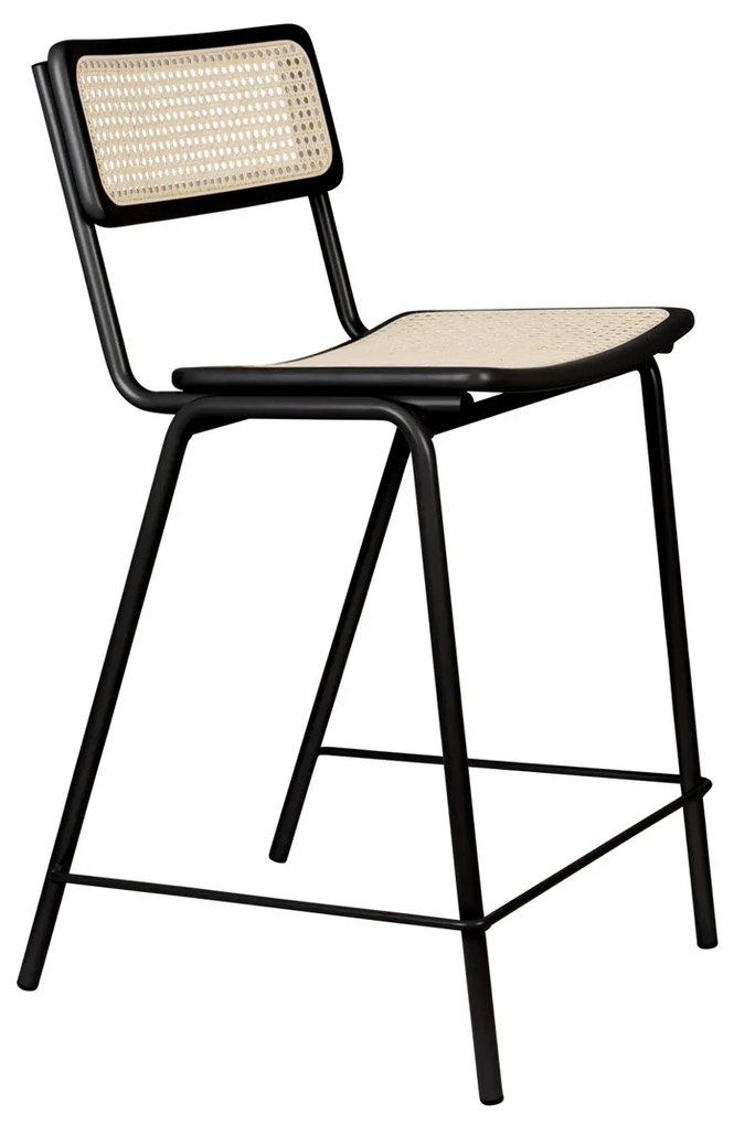 Zuiver Jort Lage Retro Barkruk Met Rotan Zwart