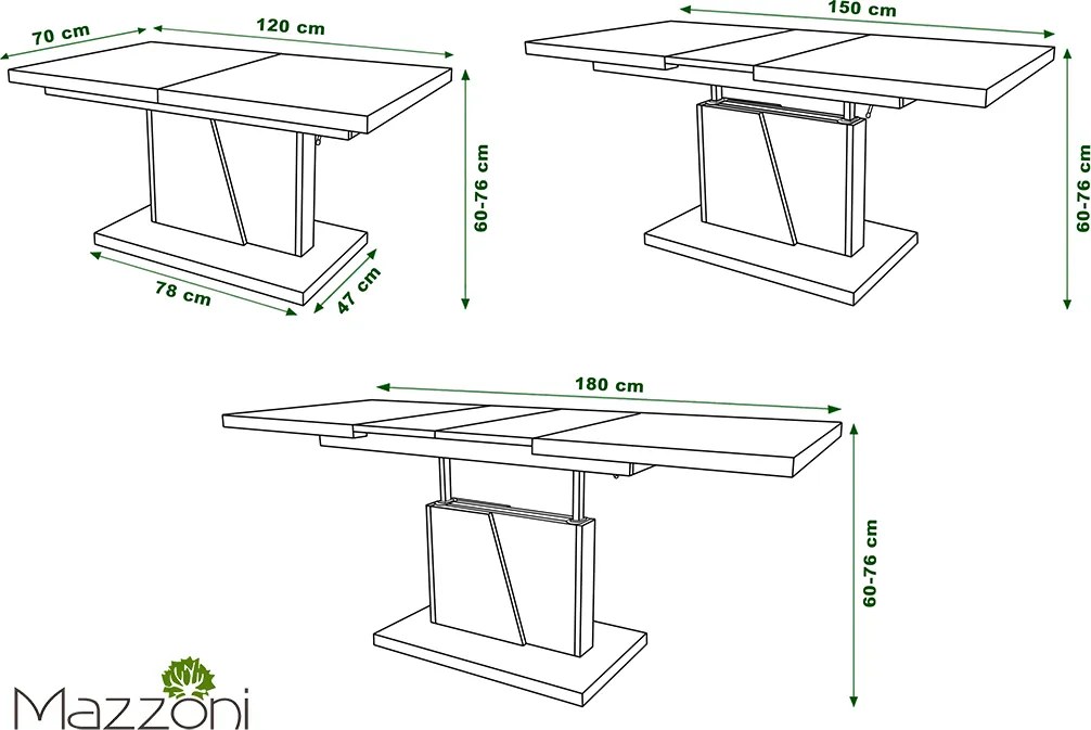 Mazzoni GRAND NOIR artisanaal eiken / beige, salontafel, uitschuifbaar
