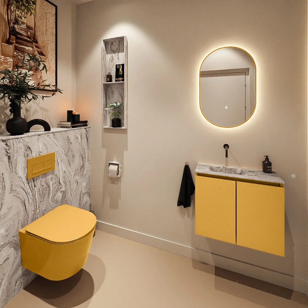 Mondiaz Ture DLux toiletmeubel 60cm ocher met wastafel glace links zonder kraangat