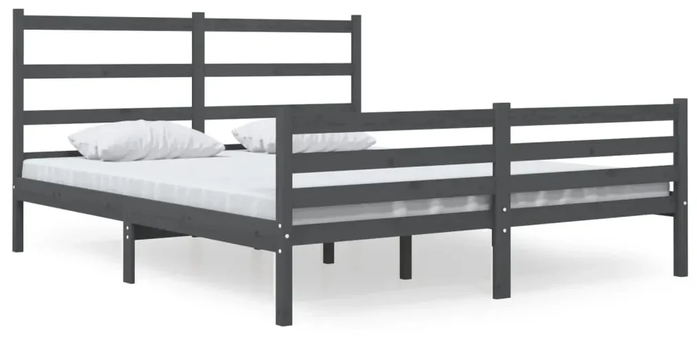 vidaXL Bedframe massief grenenhout grijs 135x190 cm 4FT6 Double