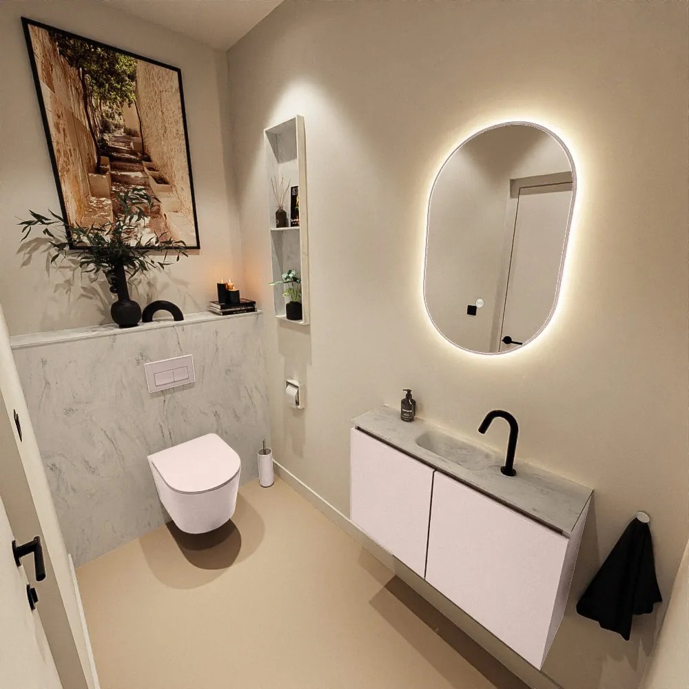 Mondiaz Ture DLux toiletmeubel 80cm rosee met wastafel opalo midden met kraangat