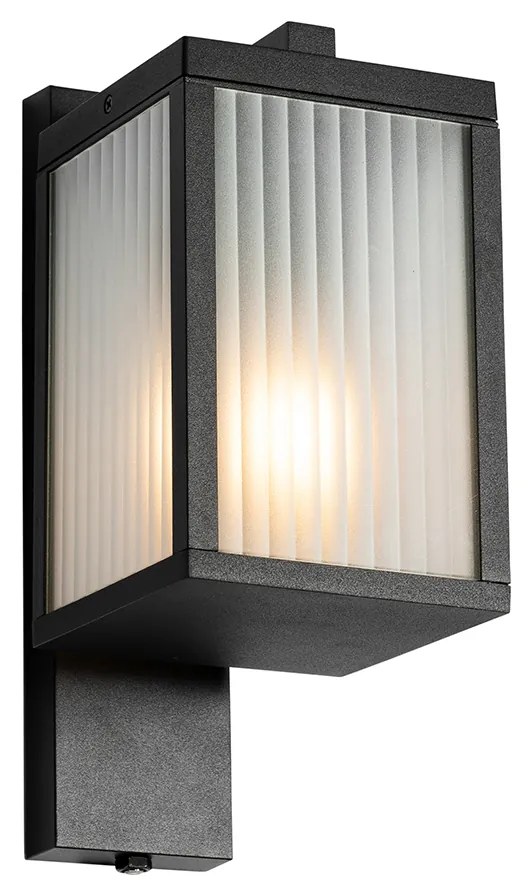Buiten wandlantaarn zwart met ribbel glas en schemersensor - Charlois