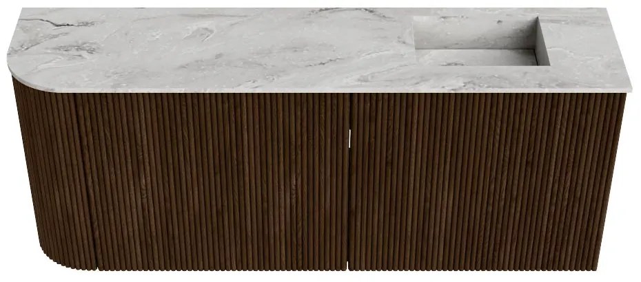 Mondiaz Joya DLux 100cm toiletmeubel ronding links walnut met wastafel faye rechts zonder kraangat glace