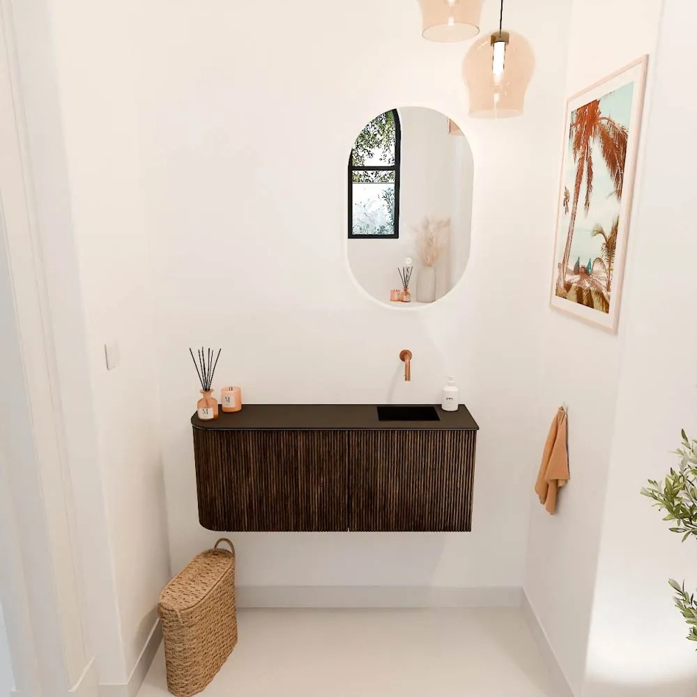 Mondiaz Joya 100cm toiletmeubel ronding links walnut met wastafel faye rechts zonder kraangat urban