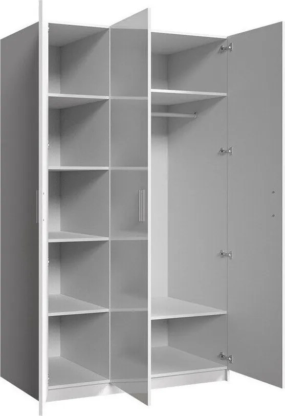 Kledingkast Campus, Glanzend wit, Wit, 198x120x55cm, 106 kg, Kledingkast deuren: Met scharnieren, Aantal planken: 6, Aantal planken: 6