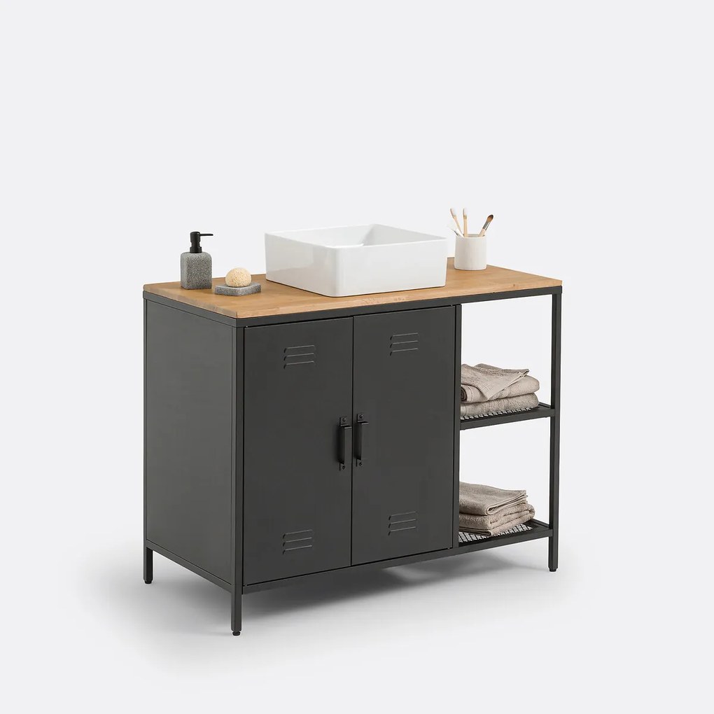 Wastafelmeubel, eik en staalr, Hiba