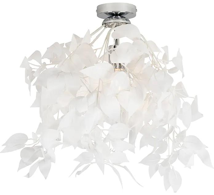 Romantische plafondlamp wit met blaadjes - Feder Modern E27 rond Binnenverlichting Lamp