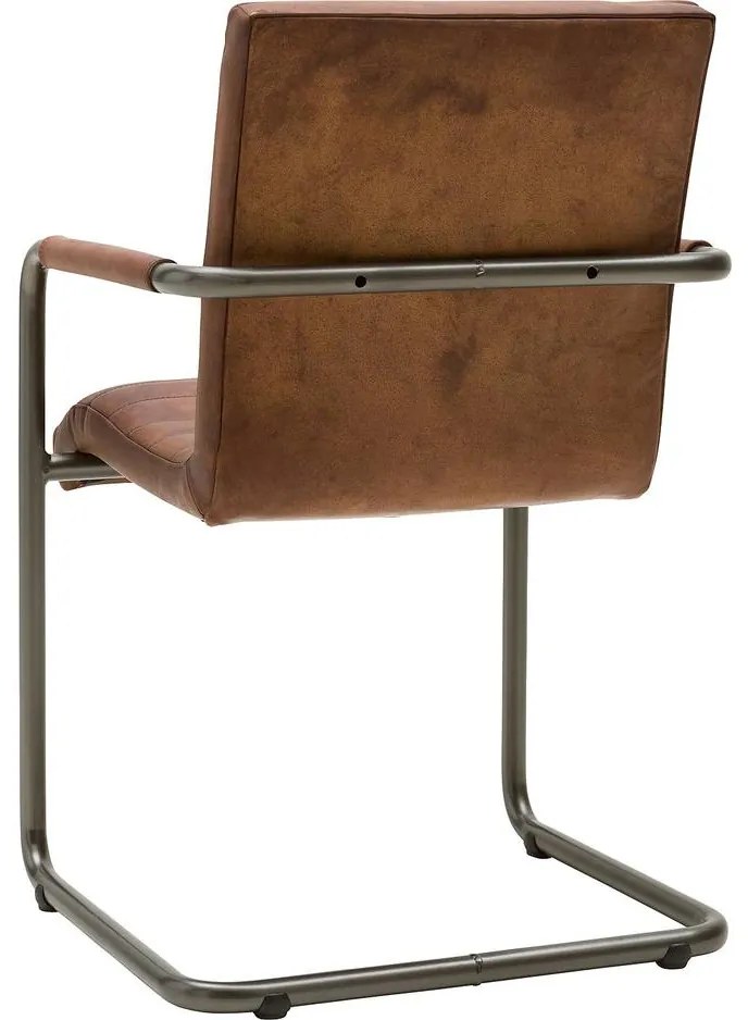 Goossens Eetkamerstoel Bryan cognac leer met armleuning, urban industrieel