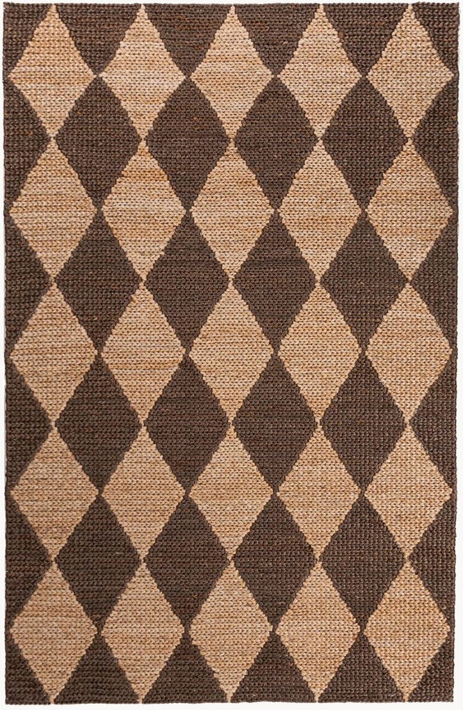 Handgeweven plat juten vloerkleed Effie Diamond