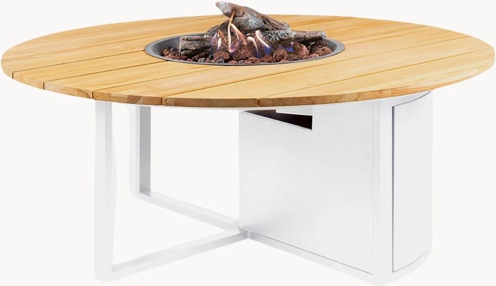 Ronde outdoor salontafel Cosiloft met vuurkorf & teakhouten tafelblad