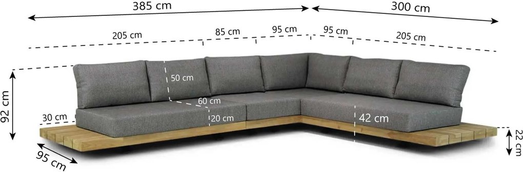 Hoek loungeset 6 personen Teak Old teak greywash  Santika Furniture Santika
