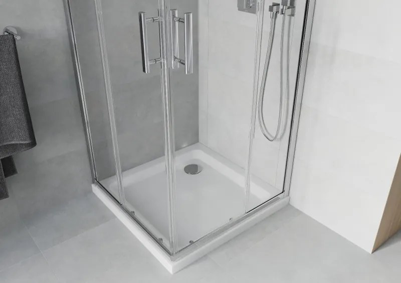 Mexen Rio vierkante douchecabine 90 x 90 cm, transparant, chroom + Flat douchebak, wit - 860-090-090-01-00-4010